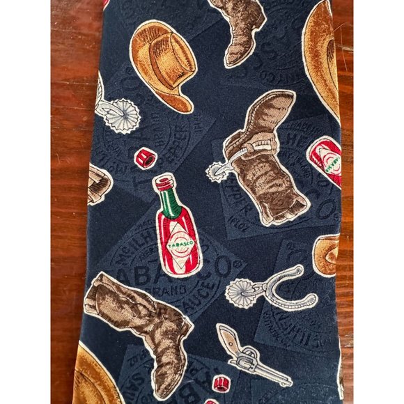 Tabasco Western Wear and Tabasco Bottles Tie OS Blue Western Cowboy Silk - Picture 13 of 16